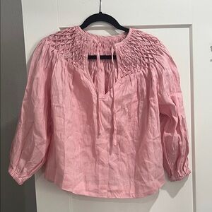 Pink Smocked Yoke Women's Peasant Blouse